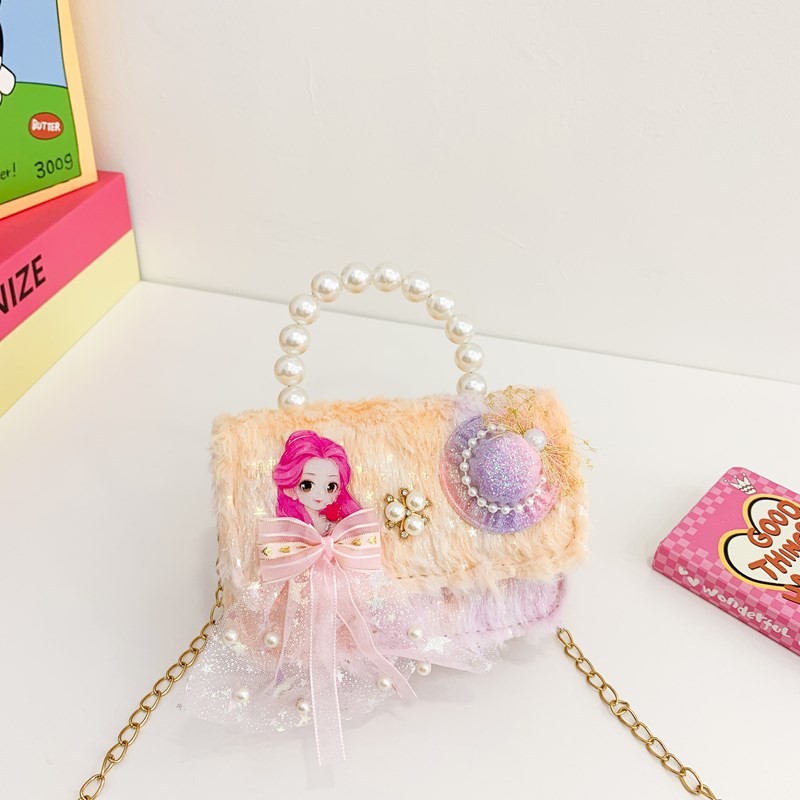 2025 nueva pequeña bolsa de niños de viento de fragancia, mini bolso de perlas, lindos bebés princesas bolso de hombro de peluche