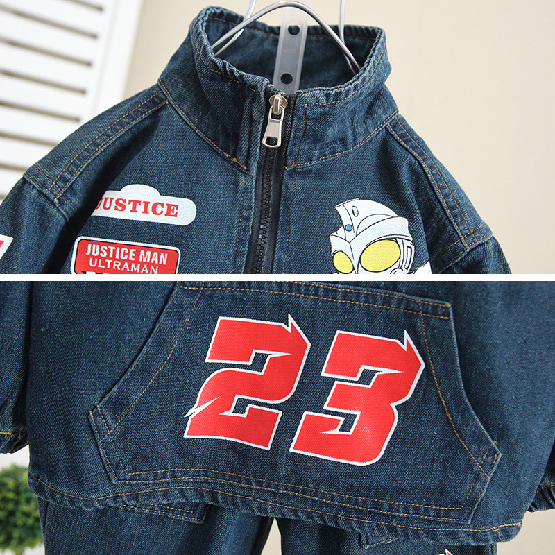 6142 Ultraman traje de mezclilla para niños modelos de primavera y otoño ropa de otoño de estilo occidental para niños 2024 nuevo abrigo fresco para bebés