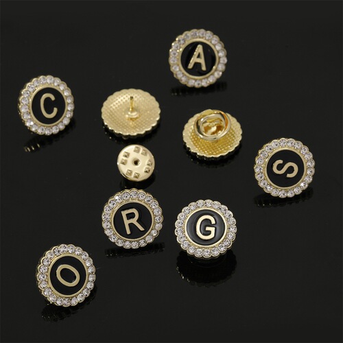 Amazon New Arrival Round Diamond Pendant Pin for Men Creative 26 Styles English Alphabet Suit Business Badge Cufflinks Set