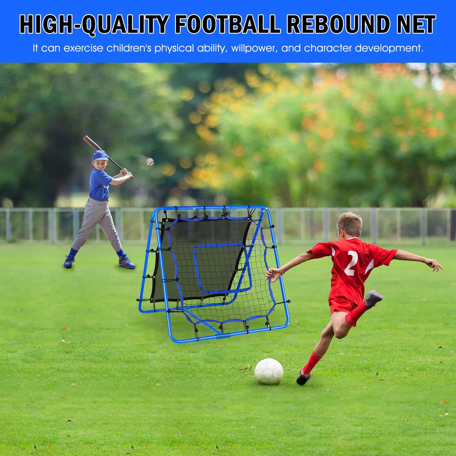 Entrenamiento de fútbol portátil al aire libre, red de rebote, práctica de softbol, red de rebote de rugby, engrosamiento, multifunción ajustable