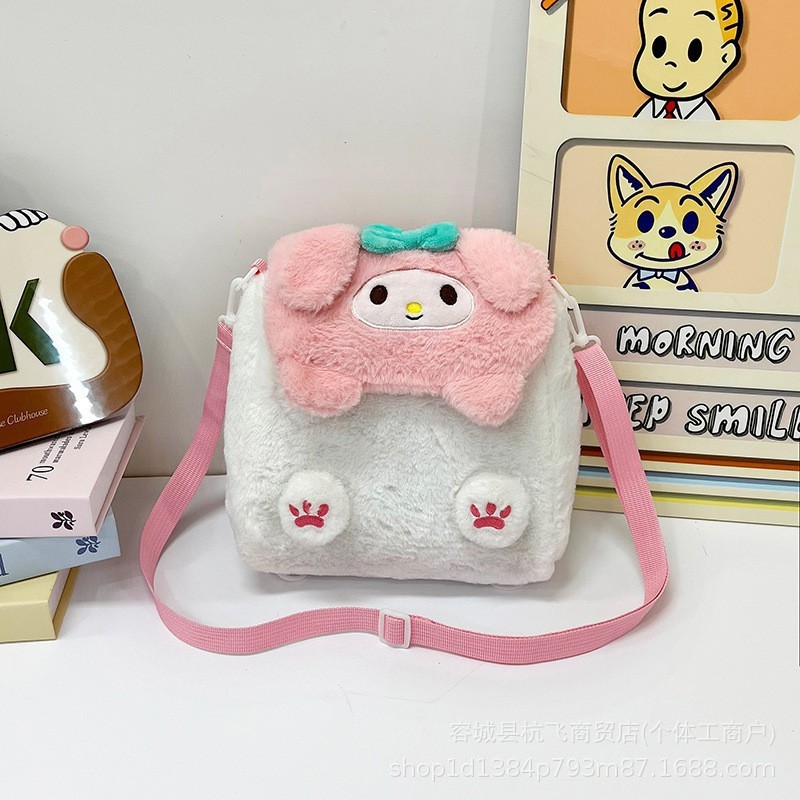 メーカー卸売ベルベットバッグ玩具クロミ斜めショルダーバッグいちご熊ぬいぐるみ日系ハンドバッグサンリオ|undefined