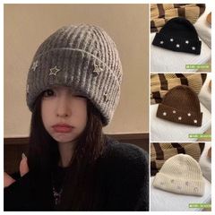 毛线帽大头围星星韩秋冬保暖显脸小街头冷帽酷风甜美风护耳针织帽