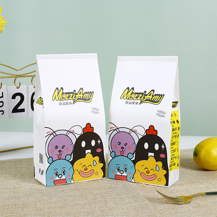 淋膜纸面包袋制作 卡通印刷爆米花方底袋 开窗封口食品打包袋批发