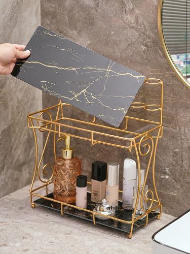 New Lightweight Luxury Style Bathroom Toothbrush Holder Double Layer Shower Mouthwash Cup Electric Toothbrush Storage Rack