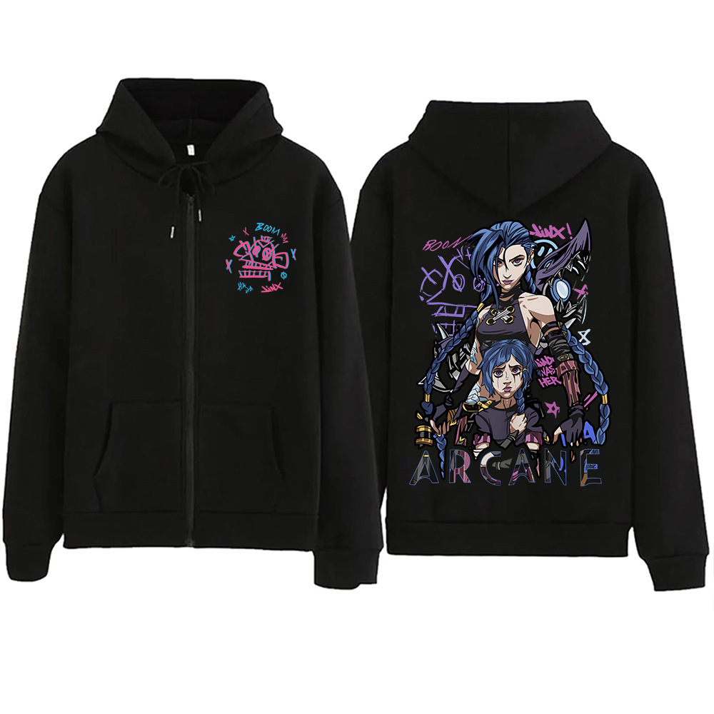 Arcane-Jinx Graphic Zipper Hoody Men Women Hip Hop Fashion