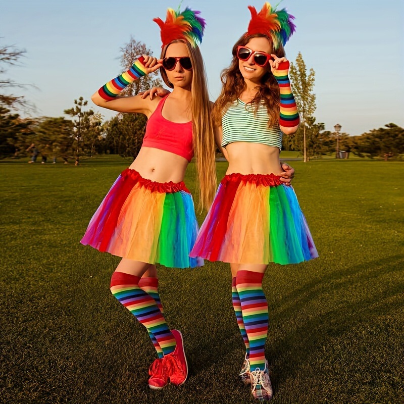 Carnival 80S Clothing Accessories Rainbow Tulle Tutu Skirt Gloves Headband Socks Lp530 Carnival 80S Clothing Accessories Rainbow Tulle Tutu Skirt Gloves Headband Socks Lp530
