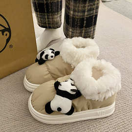毛毛棉鞋女冬季可外穿防滑加绒保暖高帮雪地靴厚底包跟棉拖鞋女士