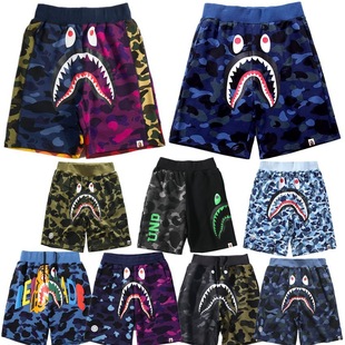 Summer cross-border new men's shorts couple Japanese fashion brand shark head camouflage 3D printed shorts fashion brand shark