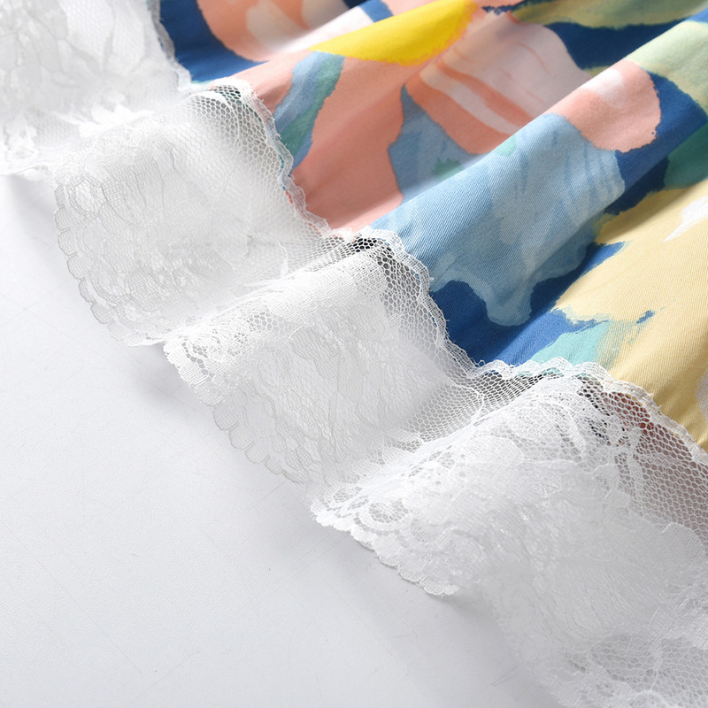 Vestido de princesa pastoral para niñas de comercio exterior 2025 verano nuevo estilo vestido de estampado de tirantes de algodón falda de encaje de moda