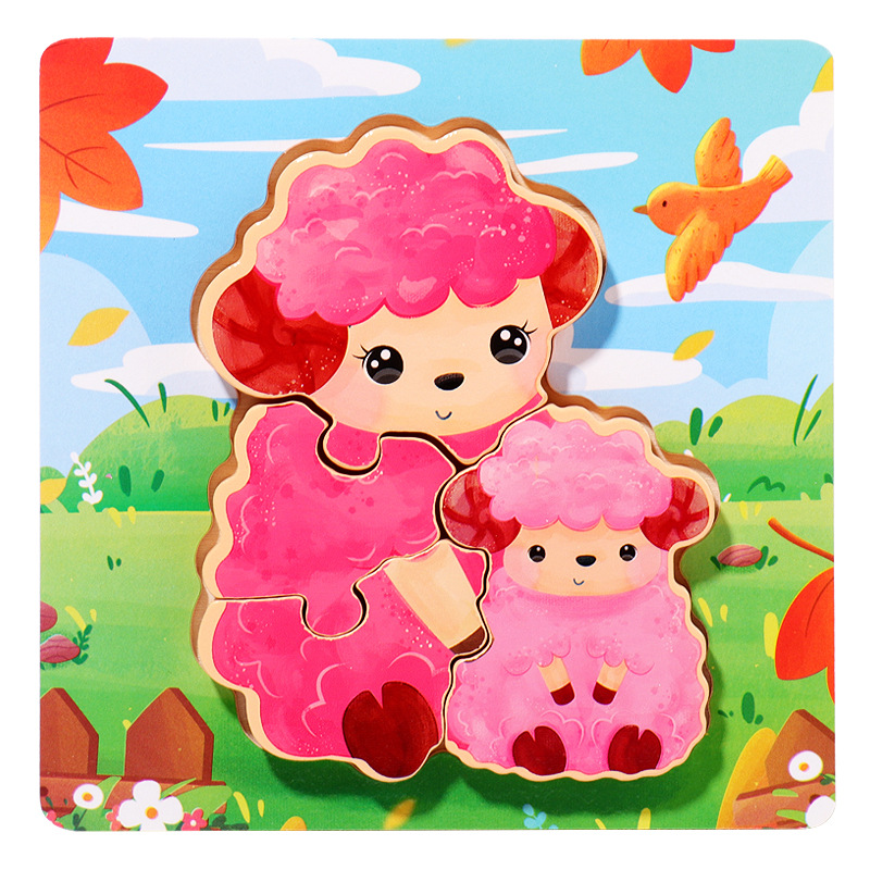 18 animales de dibujos animados de madera padres-hijos rompecabezas niños pequeños 1 - 3 - 5 años de iluminación educativa juguetes pequeños regalos