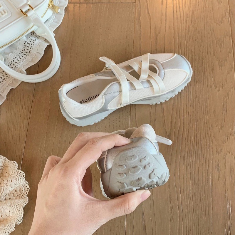 レトロ本革バレエトレーニングシューズ女性用 2025 新しい多用途スプライシングベルクロ厚底メリージェーンシューズ|undefined