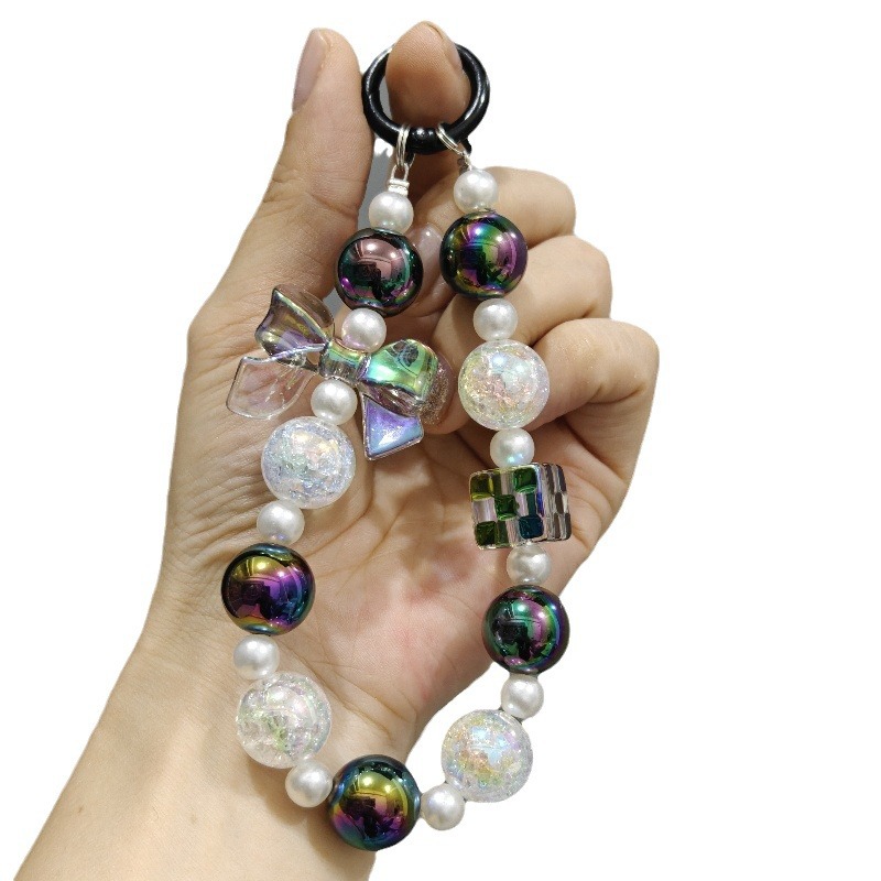 Nuevo color plateado explosión con cuentas de teléfono móvil cadena colgante pequeño fresco Arco de corte colorido cuentas llavero joyería colgante