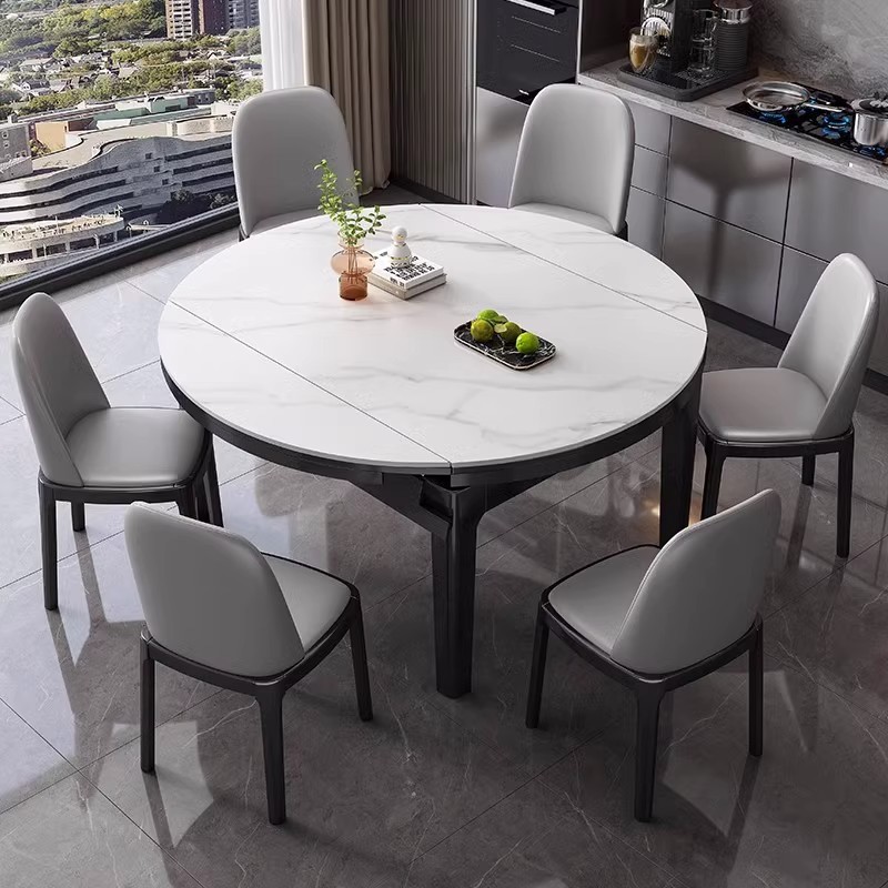 Mesa y silla de comedor de tabla de roca simple 2023, nueva mesa redonda variable, pequeña casa, mesa de comedor plegable moderna y de lujo ligera
