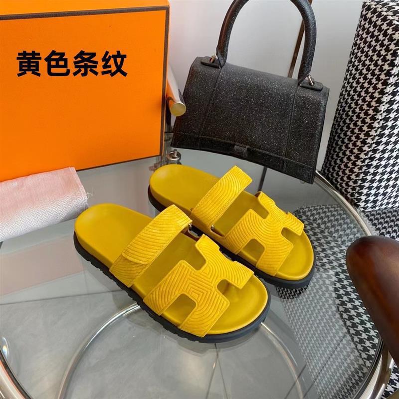 女性用の高品質の二級サンダル、ビーチ用の第一層牛革ベルクロスリッポン、男性用のフラットビッグブランドスリッパ|undefined