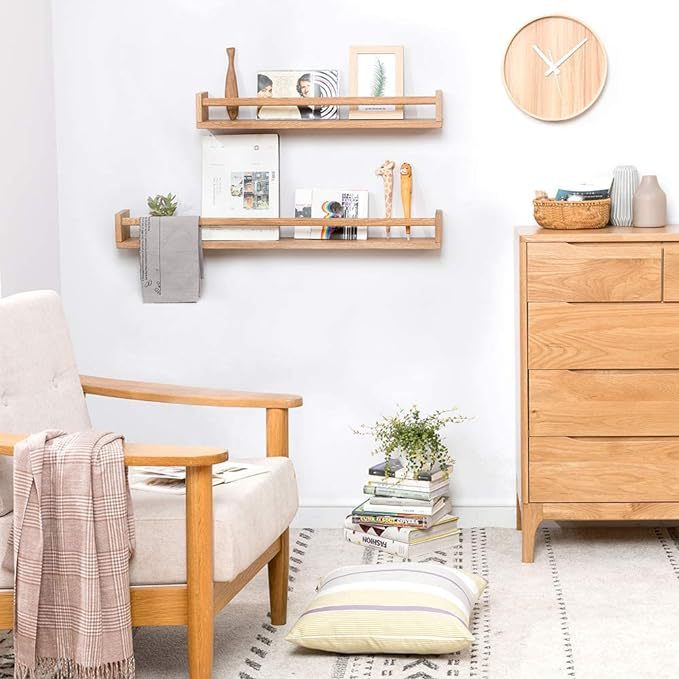 Solid wood oak kindergarten decoration wooden wall rack children's room bookshelf seasoning rack floating storage rack