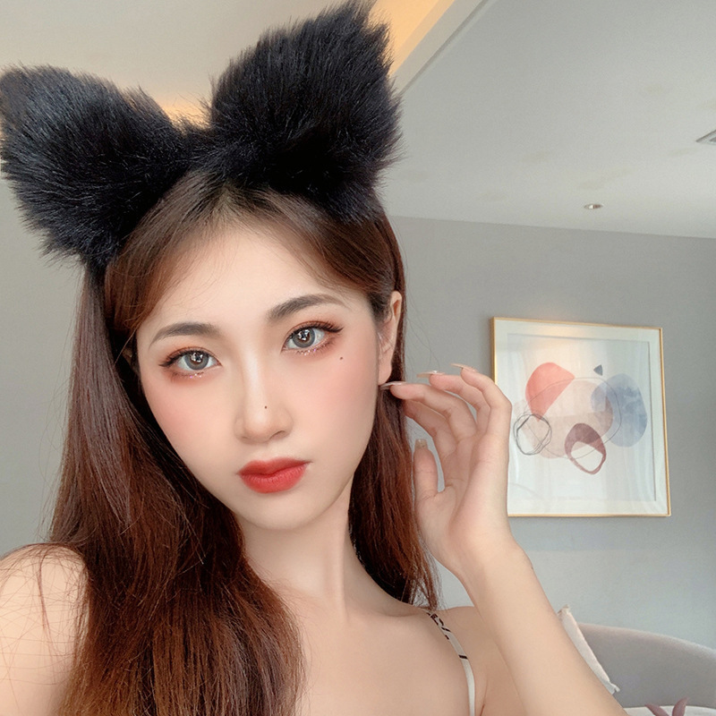 검정색 털실 머리띠