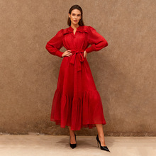 法式文艺复古港风气质长袖连衣裙2025秋季新款系带设计感长裙女装