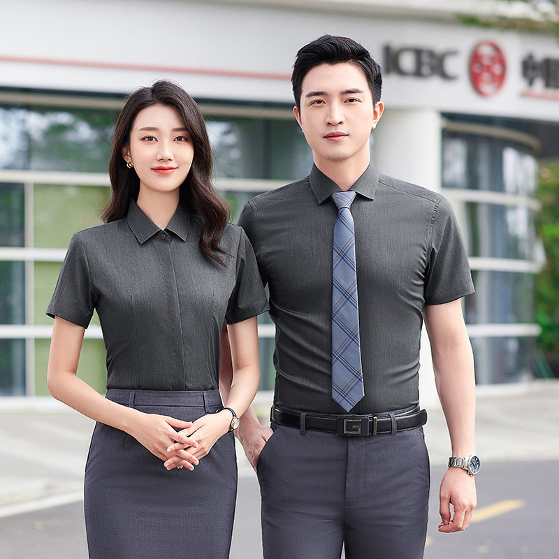 Hotel Bank Manager Boss Work Clothes Short-Sleeved Bamboo Fiber No-Iron Shirt Business Formal Men's and Women's Professional Shirts
