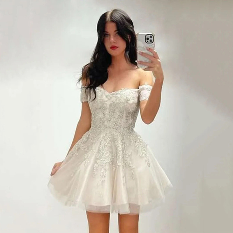 Women's Graduation Prom Evening Dress Short A-Line 2026 New Style Cocktail Party Off-Shoulder Princess Dress Cross-Border Supply