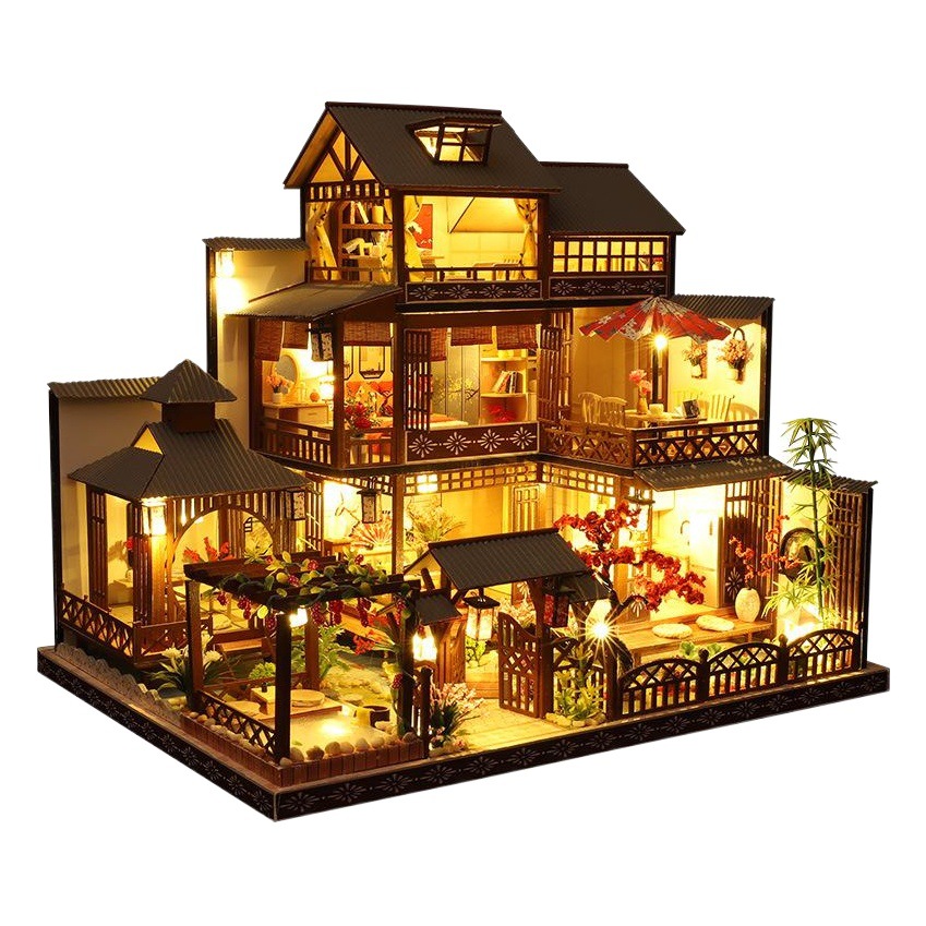 Jiate P006 yaquan yuting diy cabina de estilo antiguo japonés arquitecto modelo montado a mano gran villa