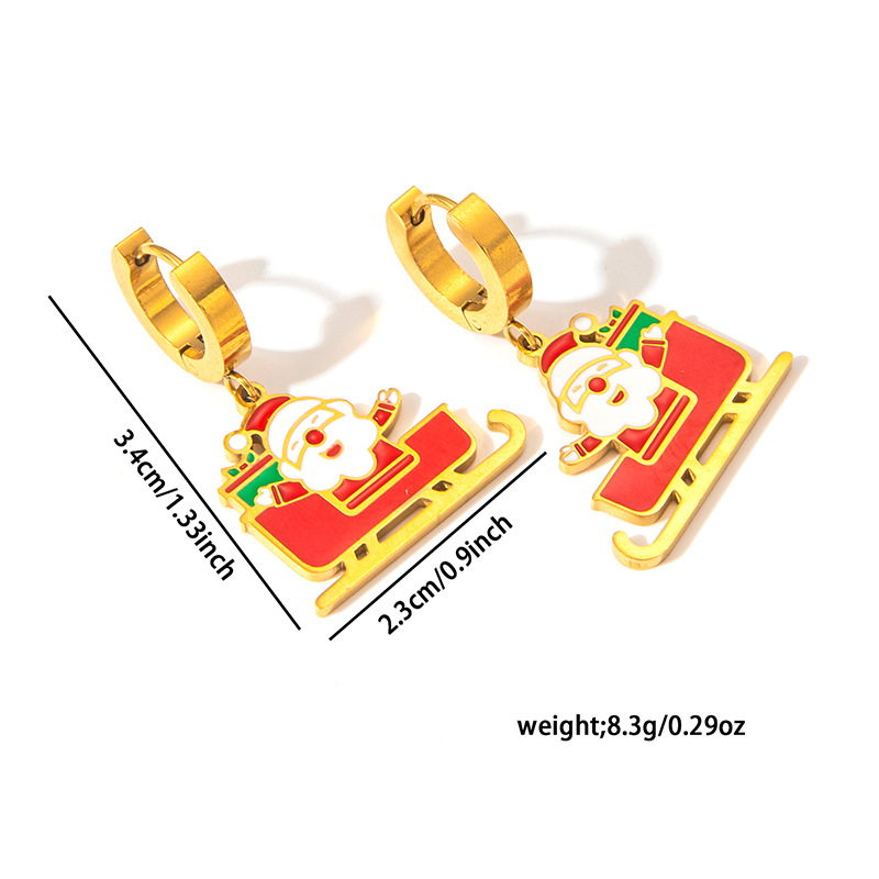 1 Pair Christmas Cute IG Style Christmas Tree Santa Claus Elk Enamel Titanium Steel Drop Earrings display picture 2
