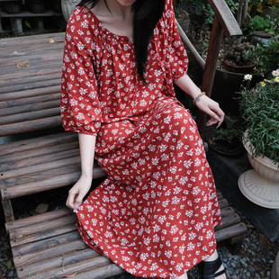 New Style Nightgown for Women, Summer Cotton Silk, Chinese Style Floral Lined Short-Sleeved Pajamas, Loose Beach Vacation Long Skirt That Can Be Worn Outside