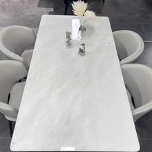天然奢石米兰白玉餐桌高端皇家大理石家用餐厅意式轻奢长方形饭桌