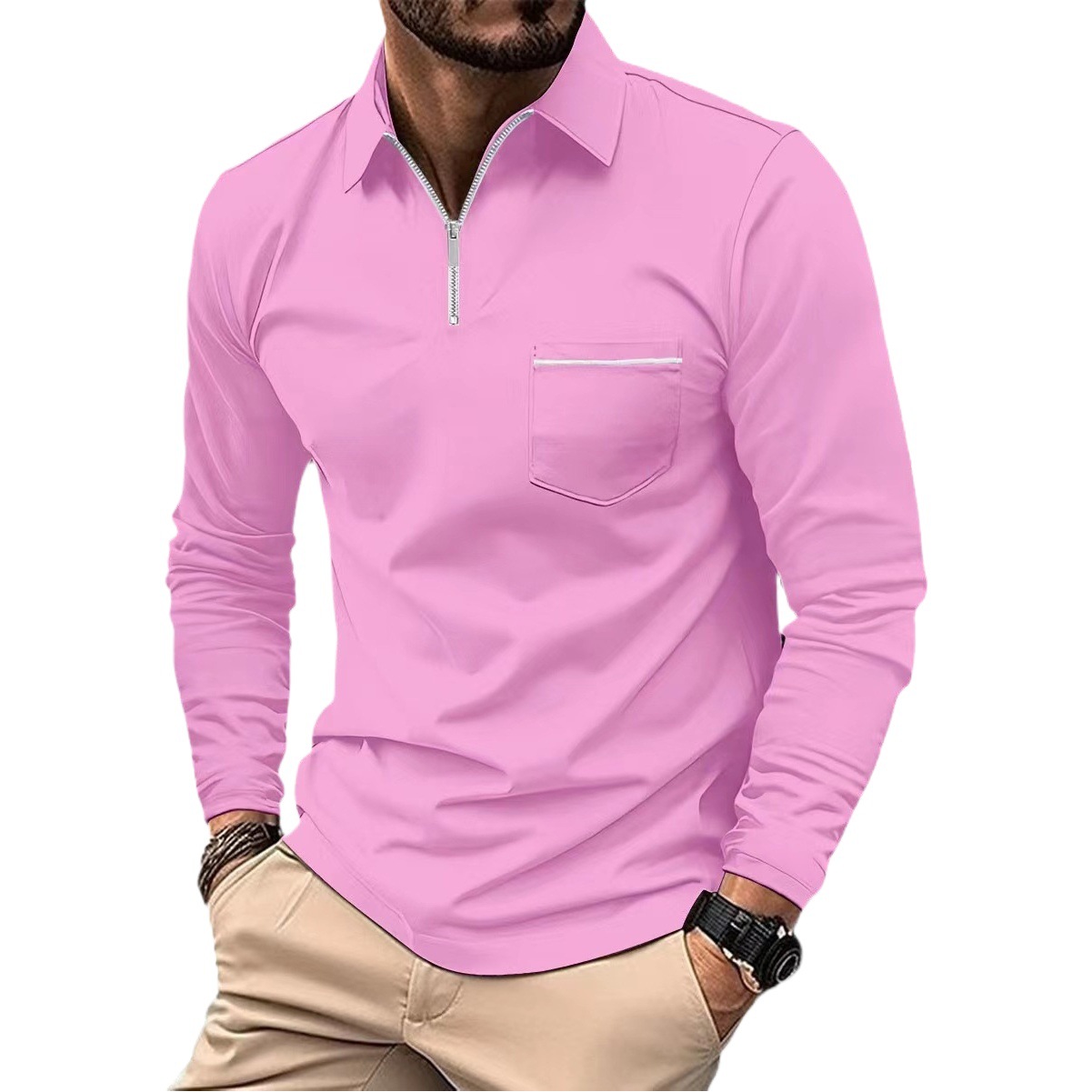 Europa y América ins transfronteriza otoño AliExpress Amazon polo con cremallera bolsillo de los hombres de manga larga camisa de polo deportivo