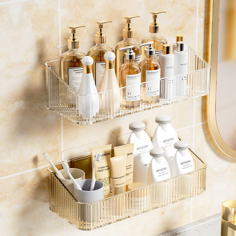 Bathroom Storage Rack Household Punch-Free Bathroom Wall-Mounted Drain-Proof Moisture-Proof Heightened Anti-Rust Toiletries Storage Rack