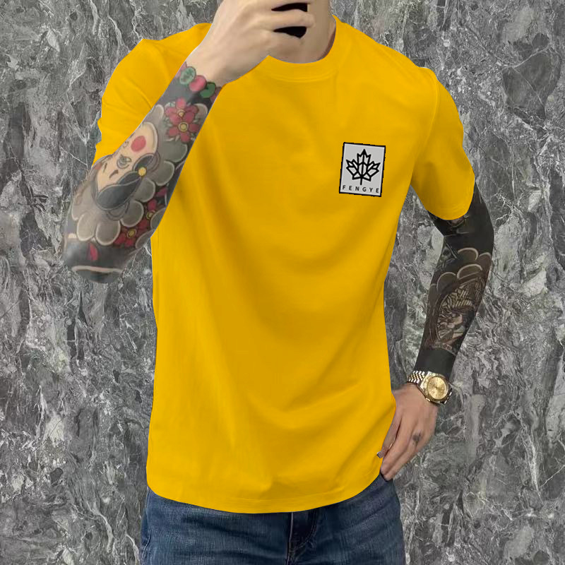 Camiseta de verano nueva, ajustada, corta, moderna, con cuello redondo, estampada, de manga corta para hombre, moderna, versátil y casual.