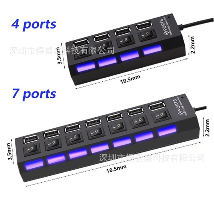 7-Port Hub con interruptor de siete puertos USB2.0 vinculante hub USB 7-Port USB de metal desnudo
