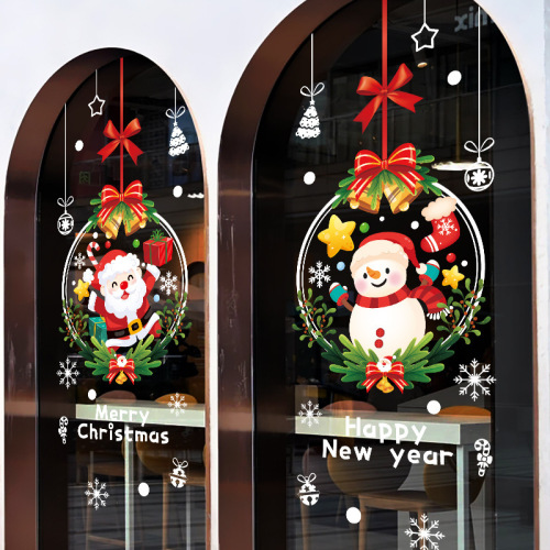 Christmas wreath decoration static sticker shopping mall event layout welcome to window display Santa Claus