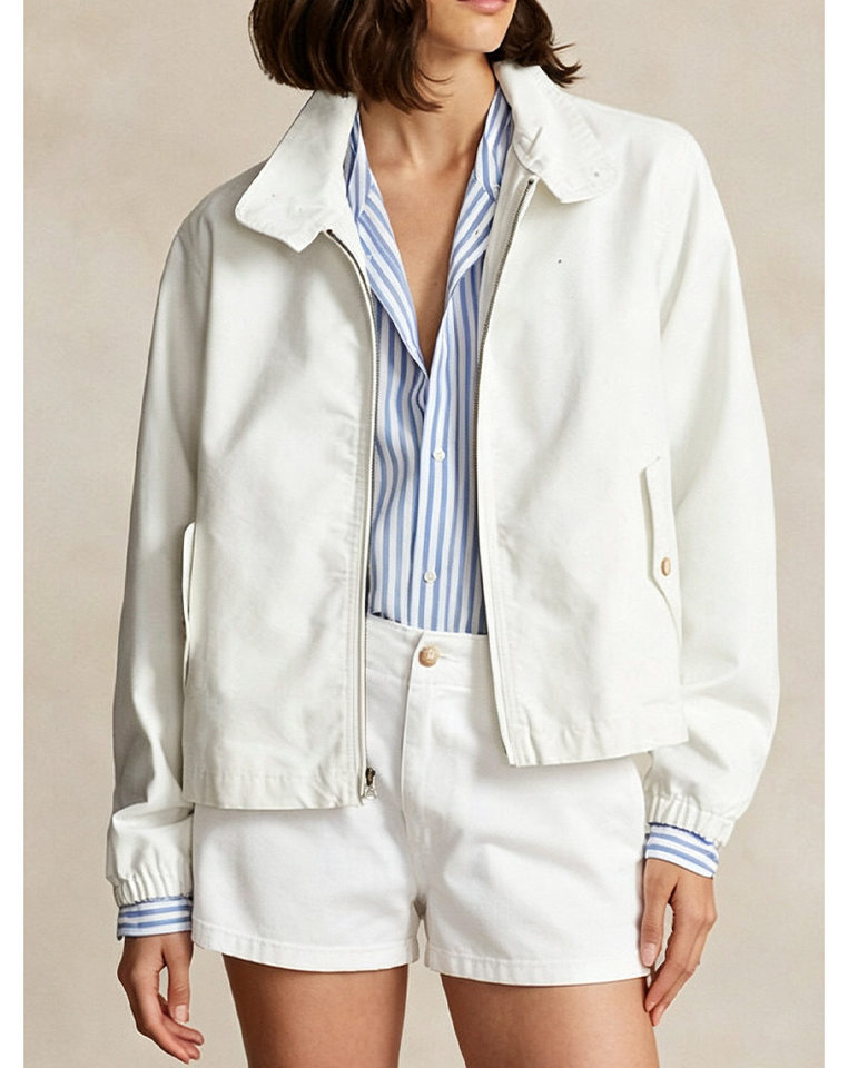 Áo khoác nữ vải canvas cotton dài tay thiết kế thêu họa tiết, khóa kéo, cổ bẻ — Giặt trắng chi tiết 9