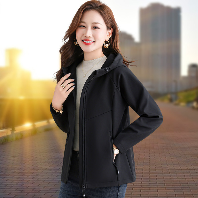 Softshell Jacket for Women, Spring and Autumn 2026 New Style, Casual Hooded Warm Thin Fleece Jacket for Moms