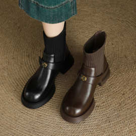 888女靴皮靴女鞋小众轻奢2025秋冬手工复古外贸跨境西部靴