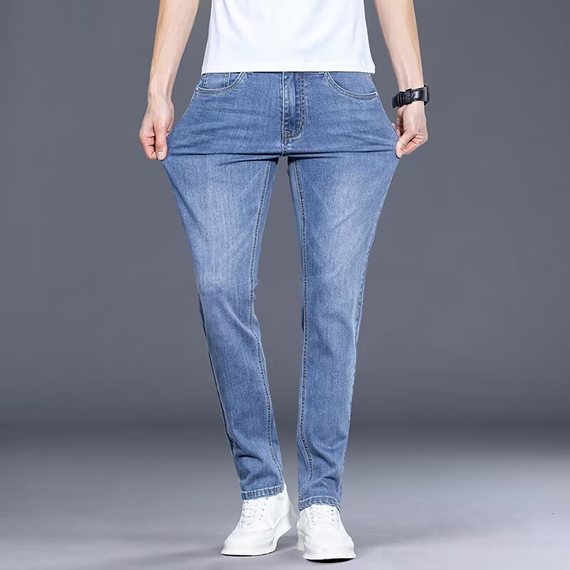 Carefully Selected Jeans Men's Slim Straight Legs 2025 Summer Thin Elastic Classy Trendyy Casual Versatile Long Pants