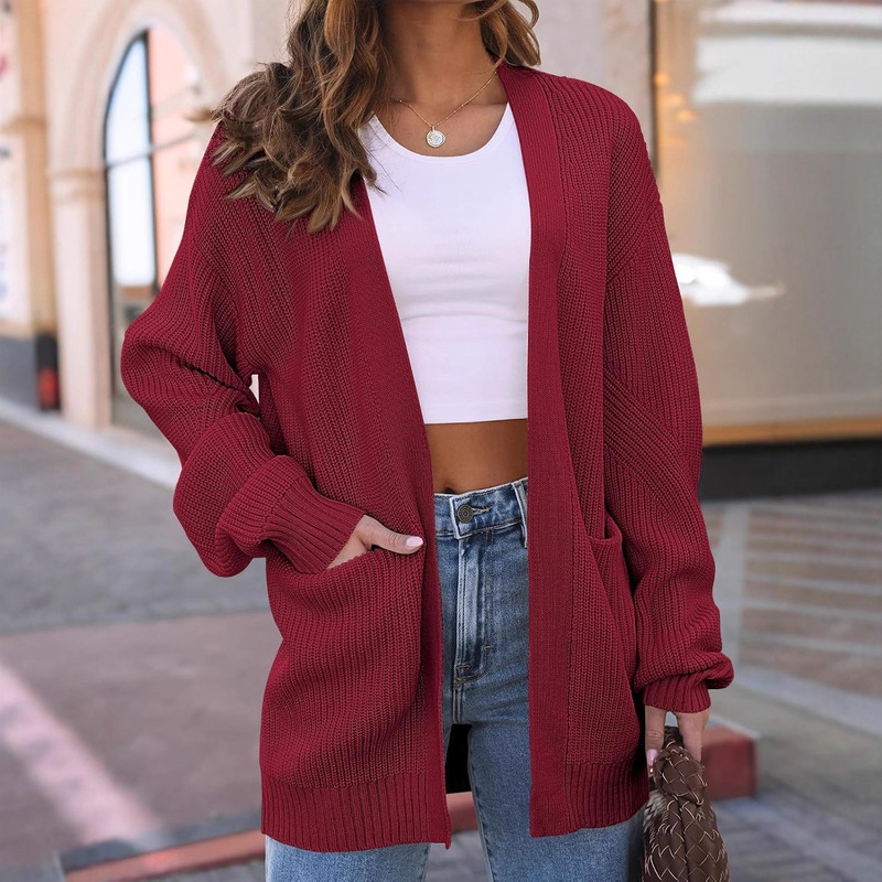 New Style Knitted Cardigan with Pockets, European and American Fashion Autumn and Winter Open-Front Sweater for Women, Chunky Knit Top with a High-End Feel, Sweater Coat