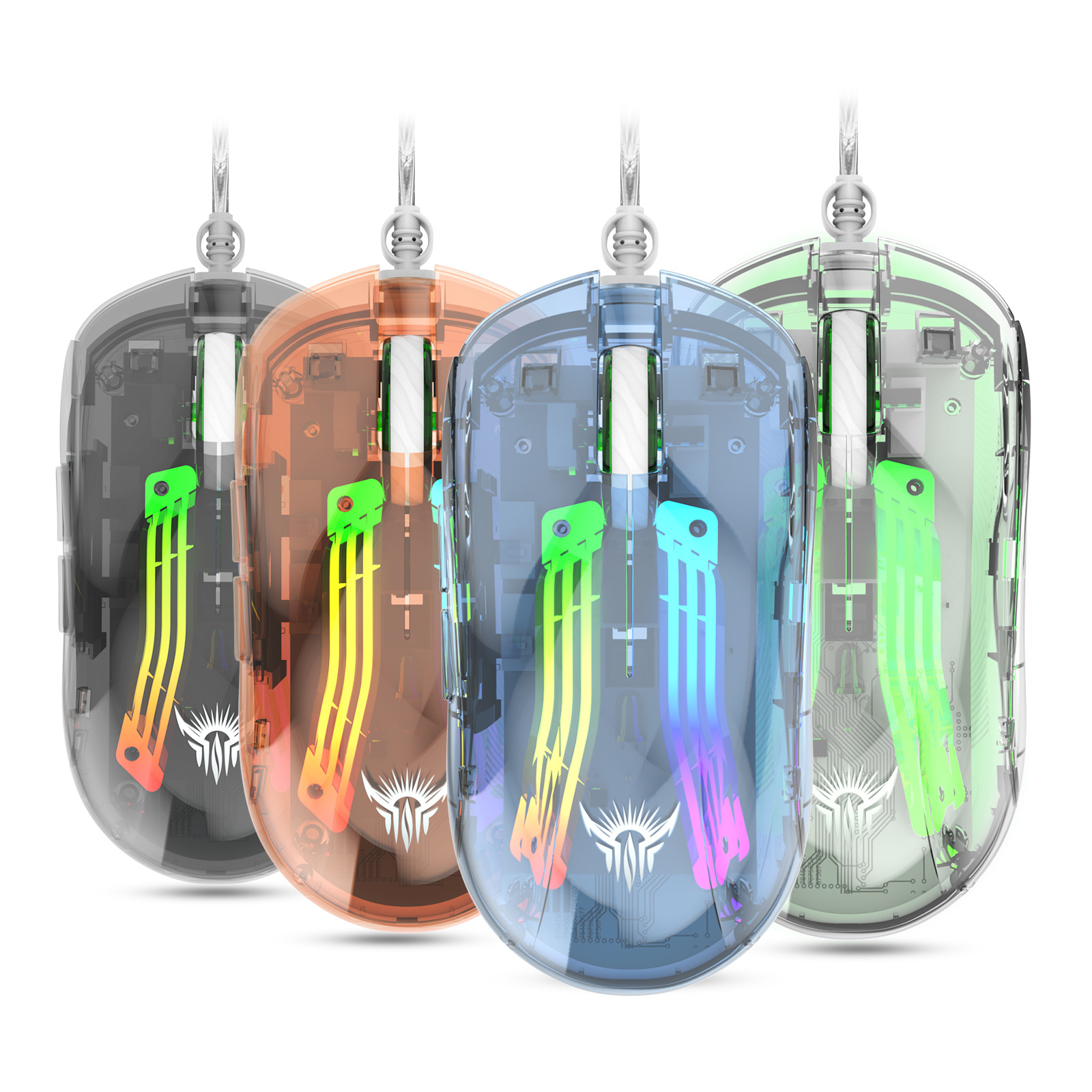 Wired transparent lightweight gaming mouse, RGB glow, computer, office feel, good neutral best-selling product_voghion.com