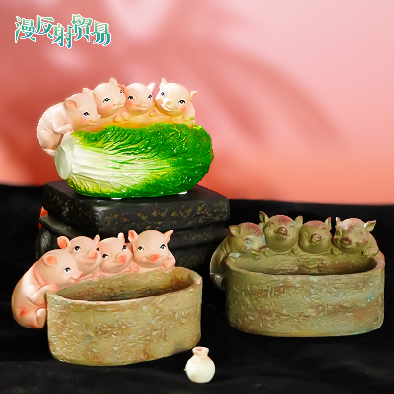 Nueva flor olla cerdo tanque de peces de cerámica resina cerdo olla creativa cultural creativo cerdo decoración regalo colgante cuenca