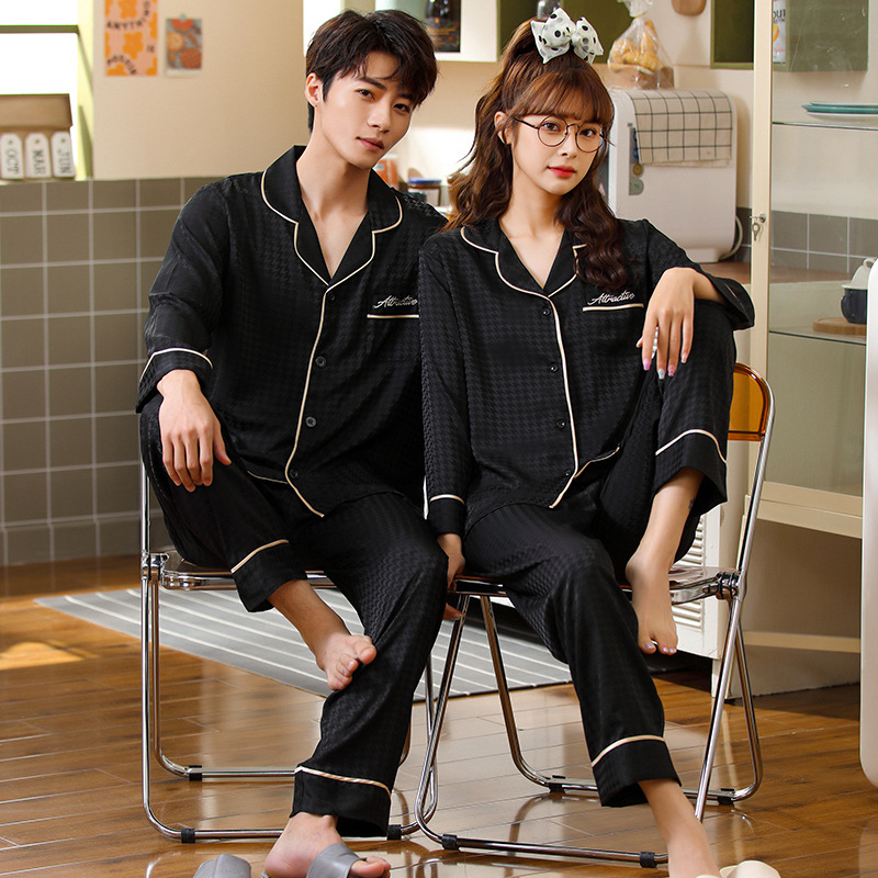 2023 pijamas de pareja de primavera y otoño de las mujeres de manga larga de verano coreano de los hombres de patrón casual ropa de hogar traje de seda artificial