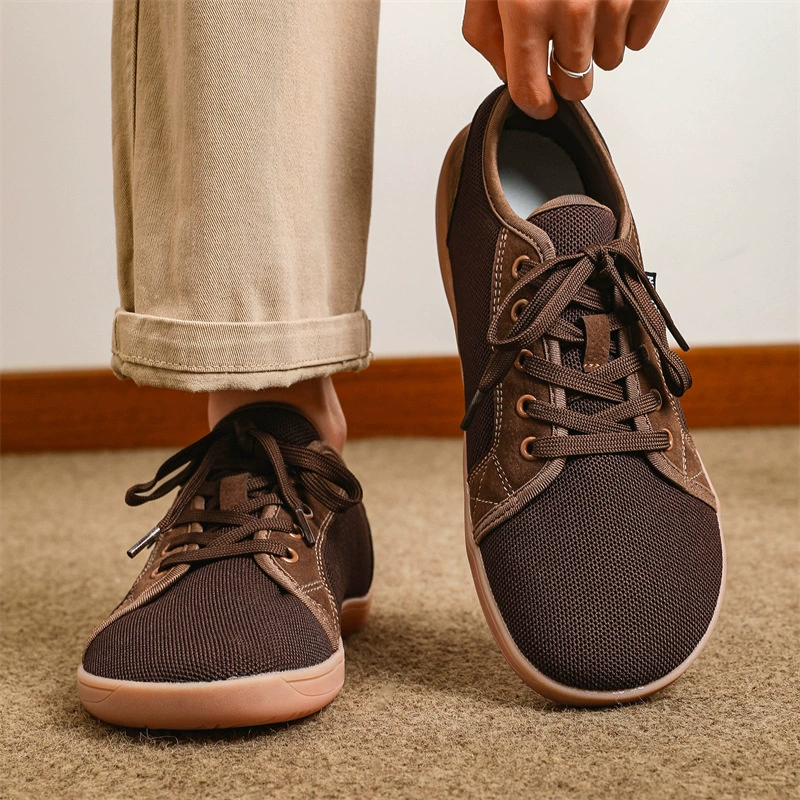 Мужские туфли для босиком с широким носком, повседневная спортивная обувь с дышащей сеткой, уличные нескользящие туфли с широким носком на шнуровке и низким вырезом для мужчин