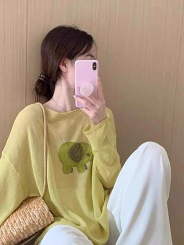 洋气减龄漂亮黄色绿小象罩衫女2025夏季新款独特别致流行大码上衣|undefined
