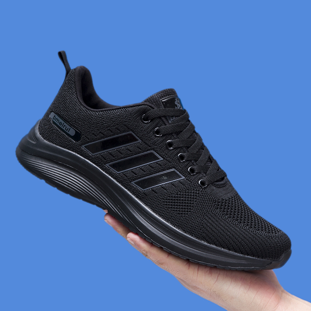2024 Spring Leisure Men's and Women's Shoes Soft Sole Sports Shoes Versatile Running Shoes Breathable Flyknit Black Office Work Shoes