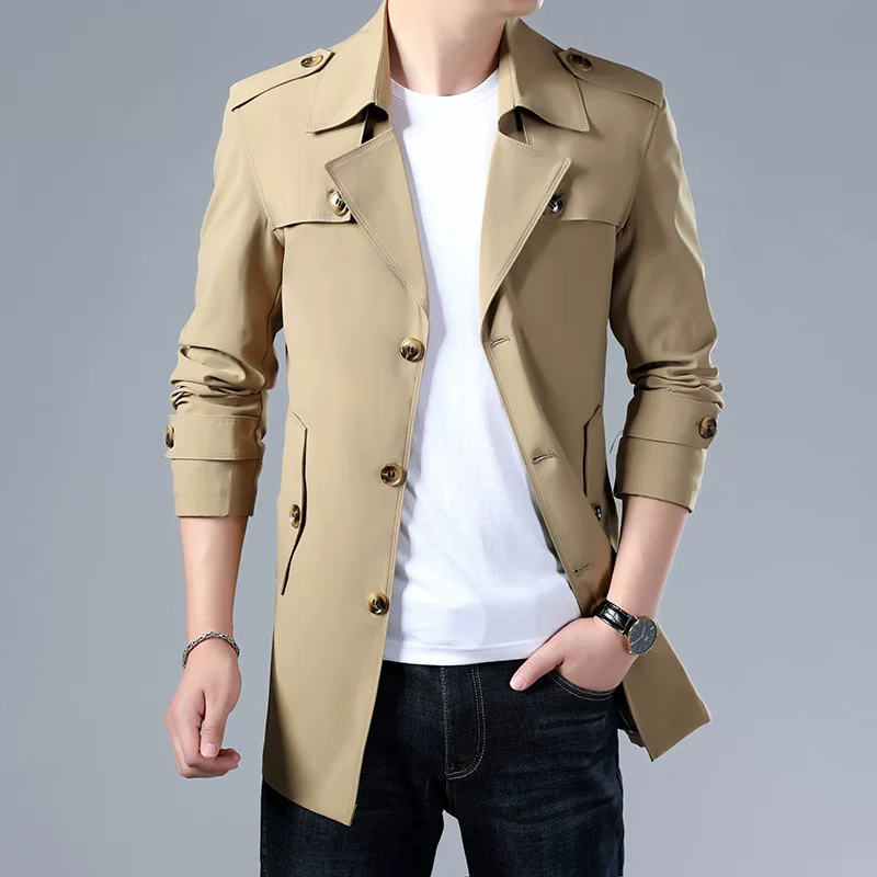 Мужское длинное осеннее trench coat, разноцветная куртка, средняя длина