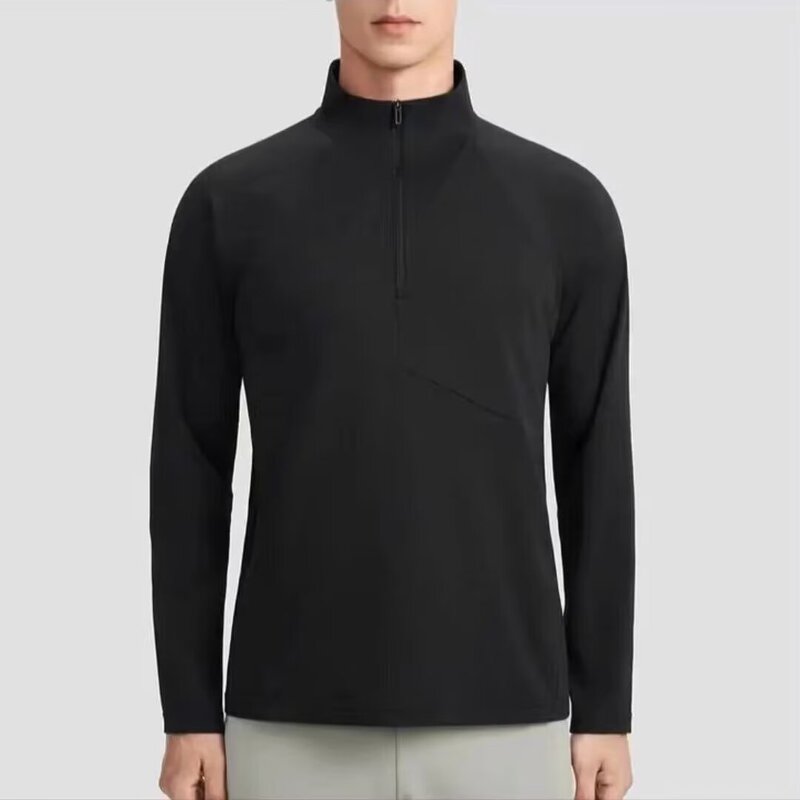 Spring and Autumn Sports T-shirt Men's Long-sleeved Riding Half-zipper Quick-drying Clothes Running Football Basketball Training Solid Color Top