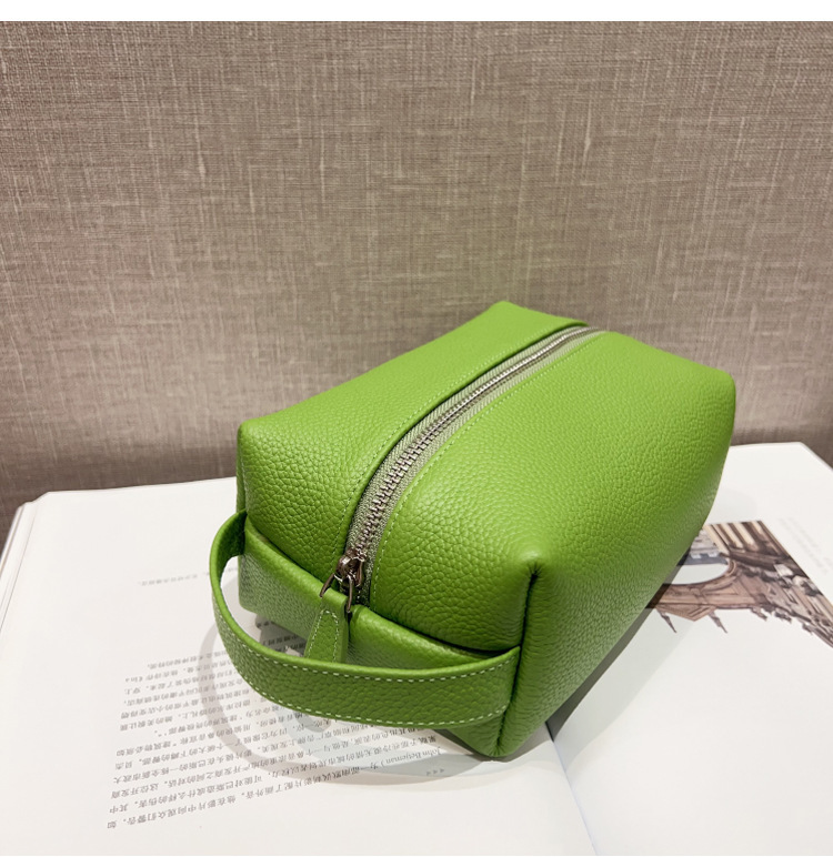 第一層牛革、シンプル、静かで豪華な旅行用ポータブル化粧品バッグ、柔らかい本革の女性用ポータブル収納トイレタリーバッグ|undefined