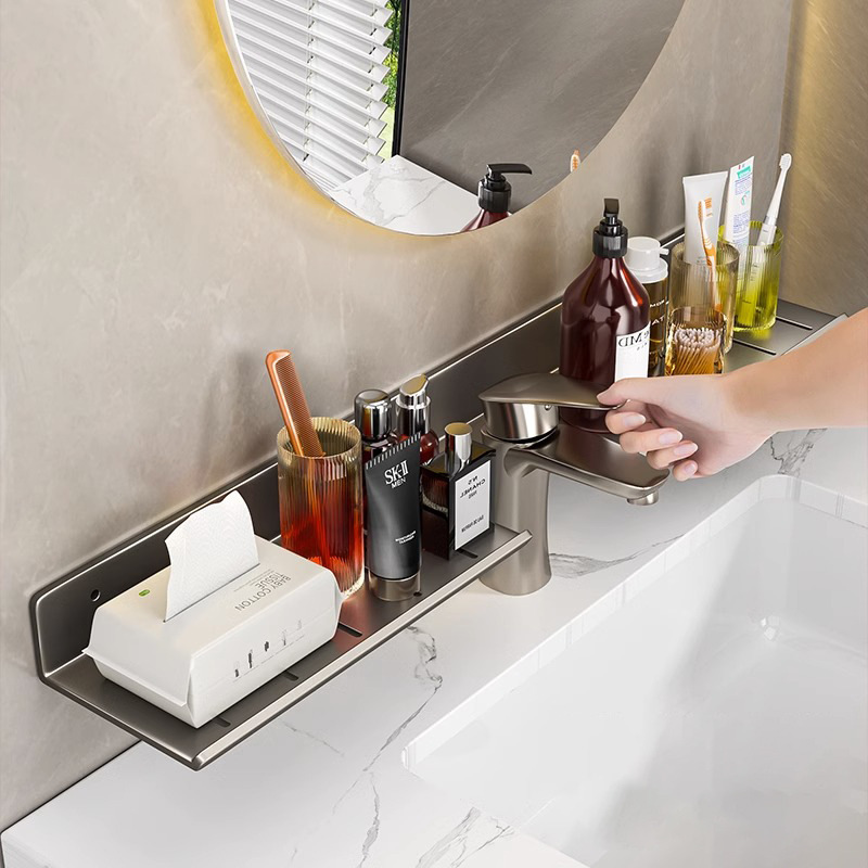 Factory supply hotel bathroom non-perforated wall-mounted tray bathroom rack light luxury washing table