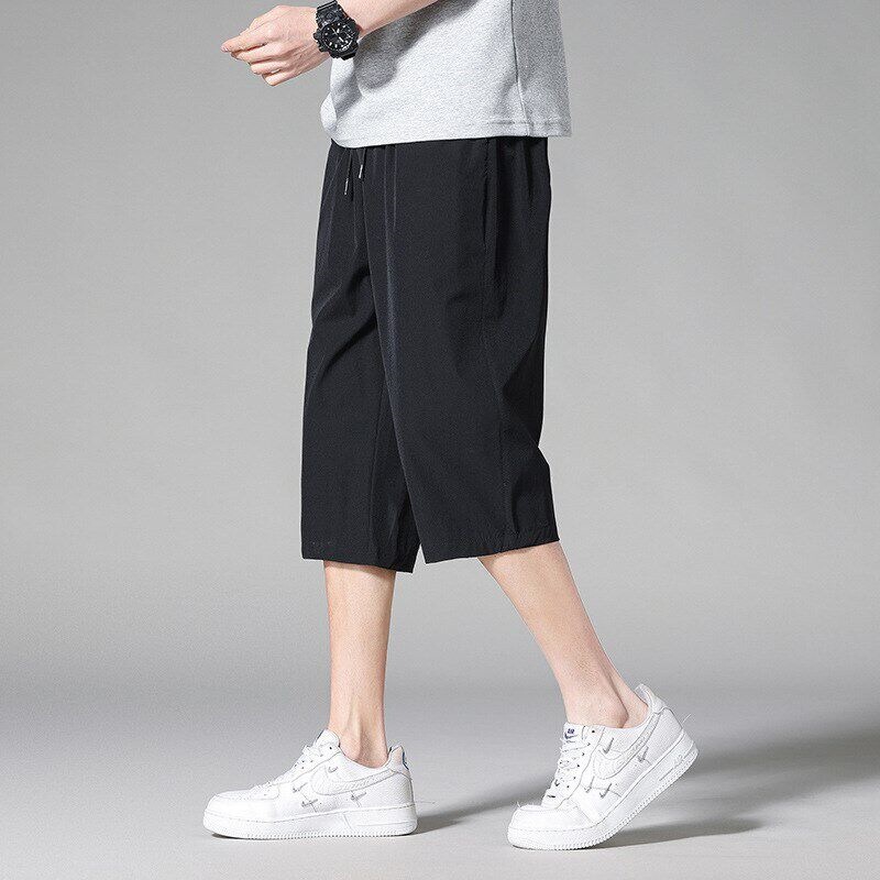 Summer Quick-Dry Shorts for Men, Loose Straight-Leg Solid Color Simple Beach Shorts, Casual Shorts, Large Size Ice Silk Three-Quarter Pants