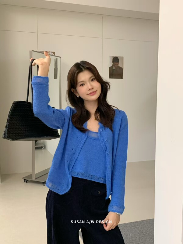 苏珊 韩系减龄时尚针织开衫背心两件套女2025秋冬季新款毛衣27338|undefined