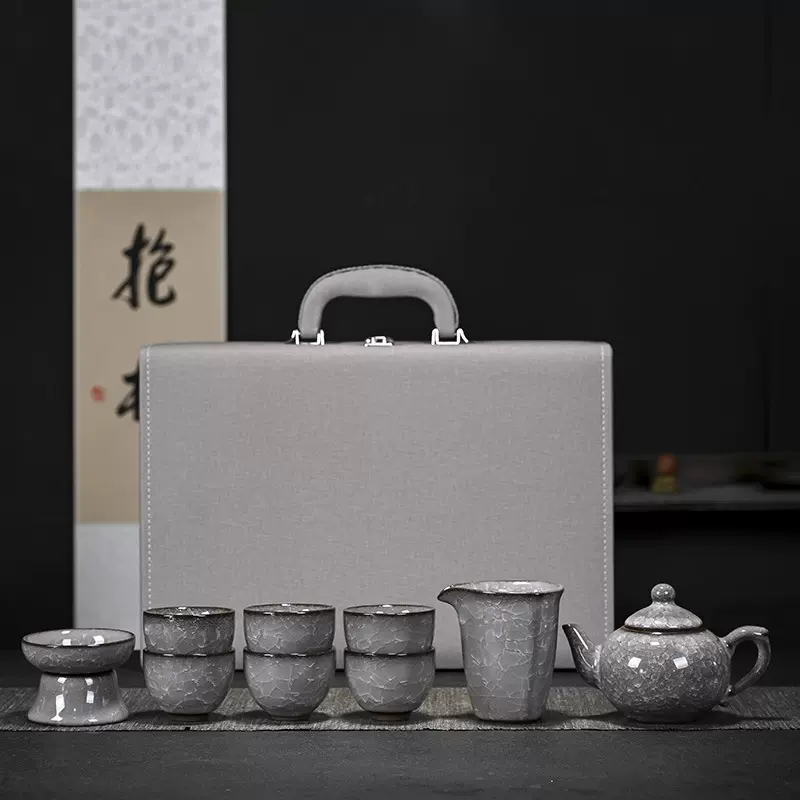 黑冰陶瓷功夫茶具套装整套复古茶壶茶杯盖碗建盏茶盏高档礼盒礼品